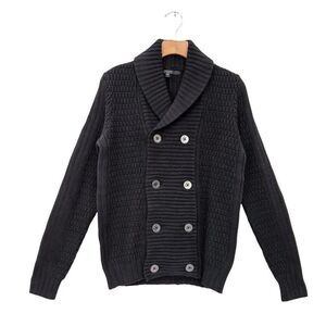 Guess Sweater Womens Small Black Waffle Knit Button Up Shawl Collar School Work